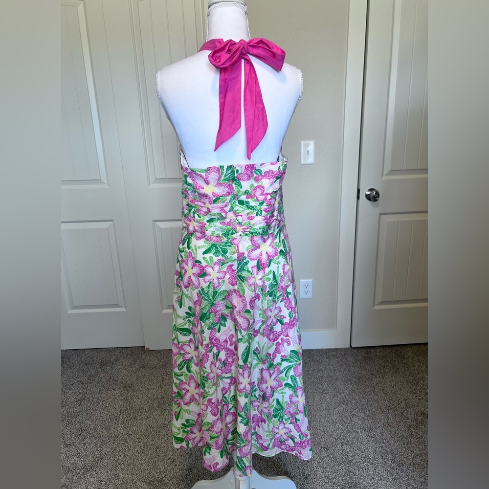 Vintage Label Lilly Pulitzer Floral Silk Cotton Blend Halter Tie Dress Sz 8 - Picture 4 of 14
